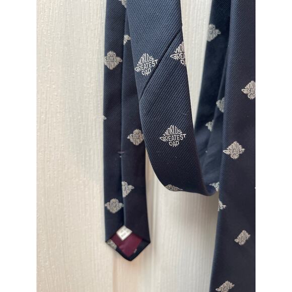 Ralph Marlin Worlds Greatest Dad Navy Blue‎ Neck Tie Father’s Day Gift - Picture 3 of 5